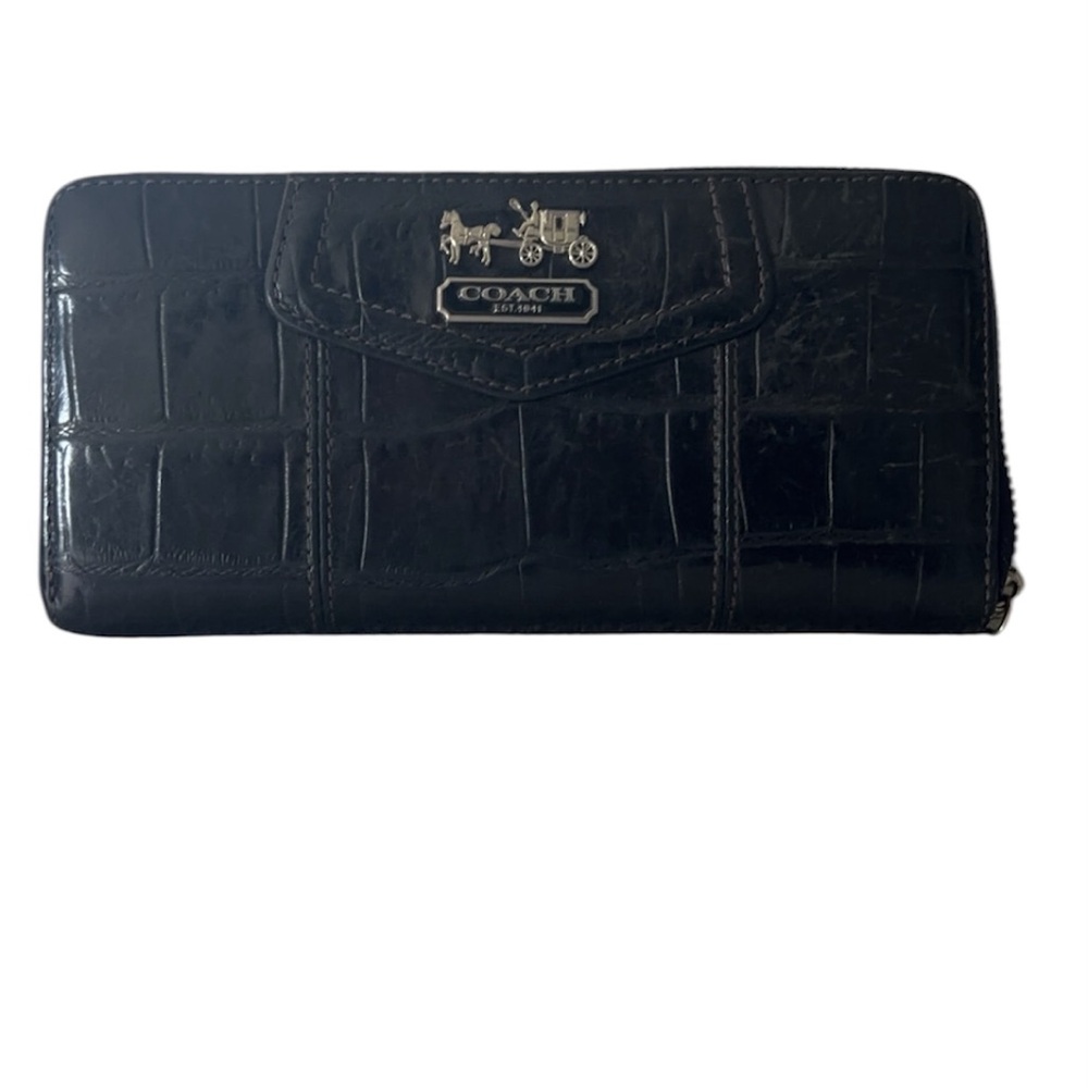Coach Black Croc-Pattern Leather Wallet